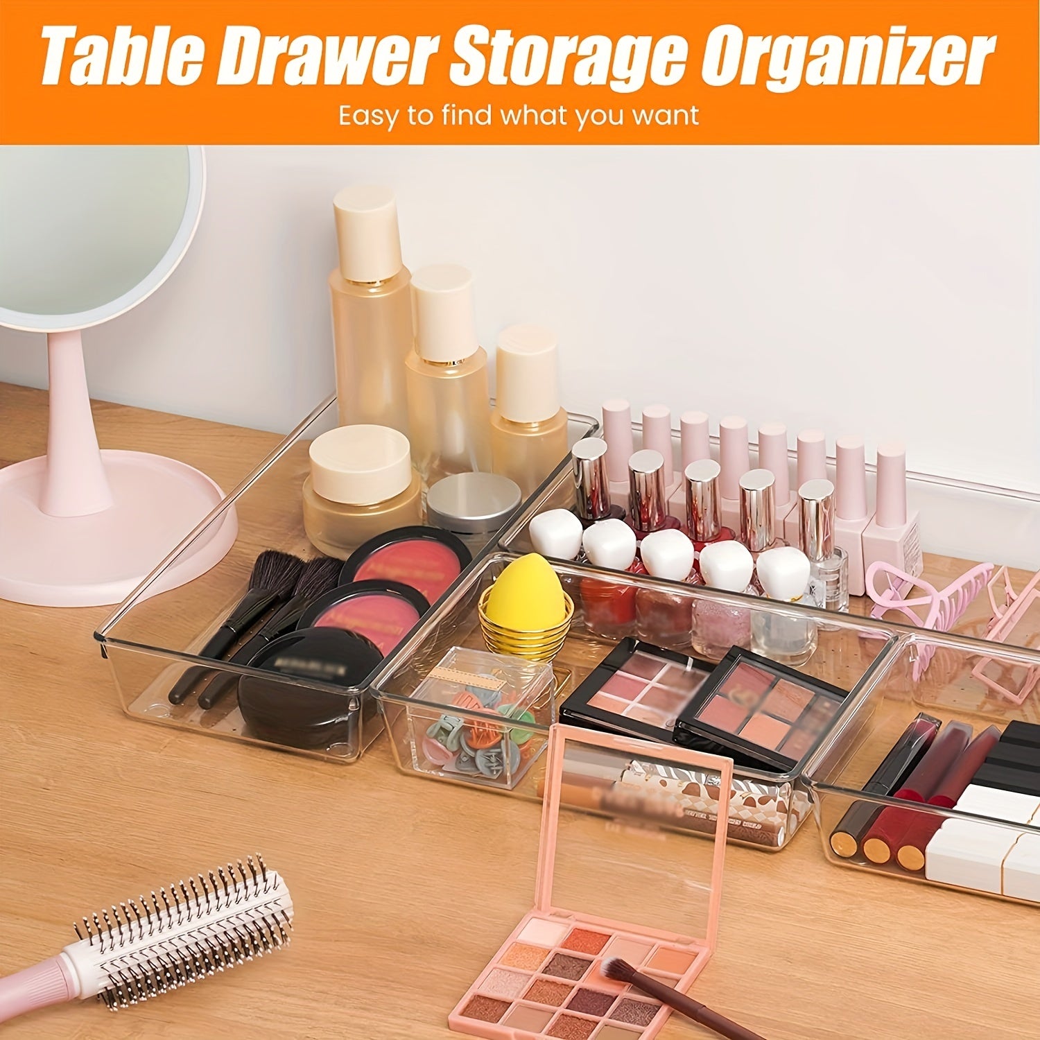 18pcs Desk Drawer Organizers Transparent Plastic Customize Layout Storage Bins