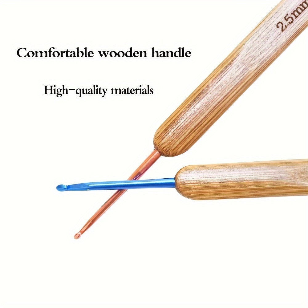 9pcs Crochet Hook Set Bamboo Handle Aluminum Knitting Needle Yarn DIY Tool