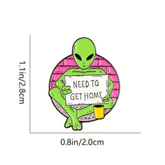 Green Alien Wandering Earth Red Brick Wall Yellow Cup Cartoon Punk Brooch