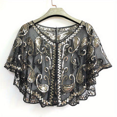 Sequin Embroidery Vintage Shawl Short Cape Mesh Cardigan Women Dress Accessories