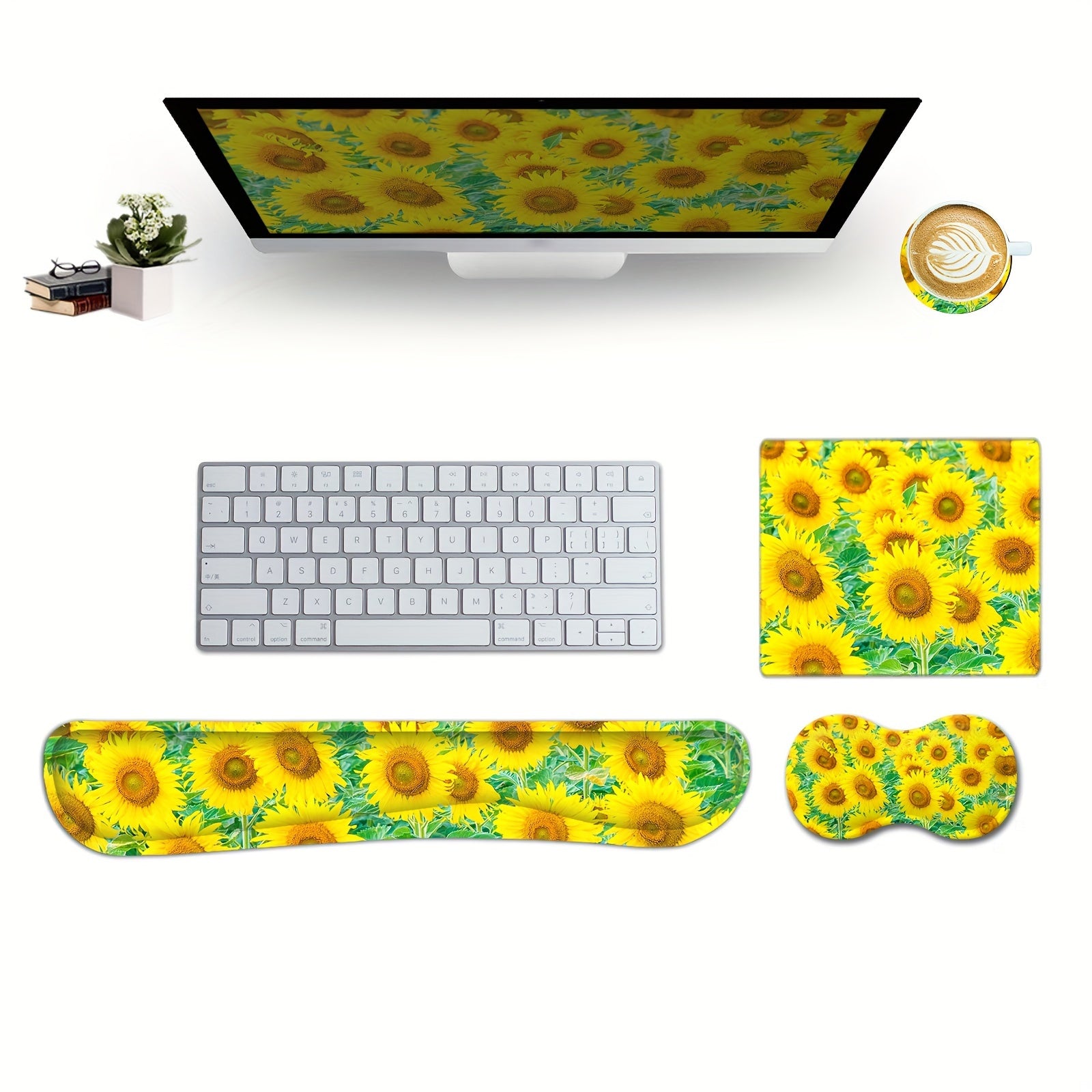 Ergonomic Wrist Rest Pad Set Yellow Sunflower Design