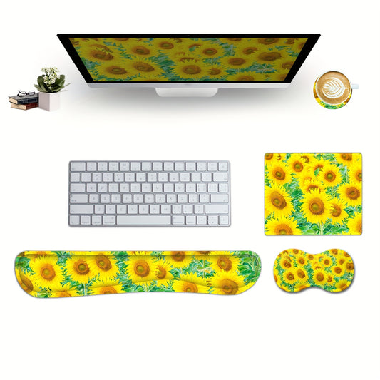 Ergonomic Wrist Rest Pad Set Yellow Sunflower Design