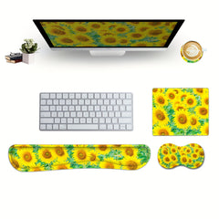 Ergonomic Wrist Rest Pad Set Yellow Sunflower Design