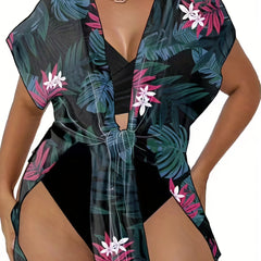 3 Pack Plus Size Vacay Swimsuit Set Women's Plus Bikini & Cover Up 3 Piece Set