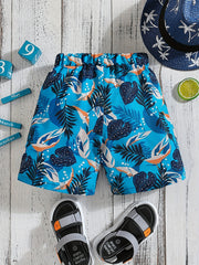 Boys Leaf Print Casual Shorts for Vacation Beach Kids Summer Clothes
