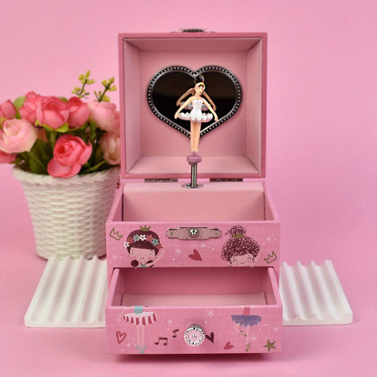 Floral Pink Ballerina Music Box with Mirror