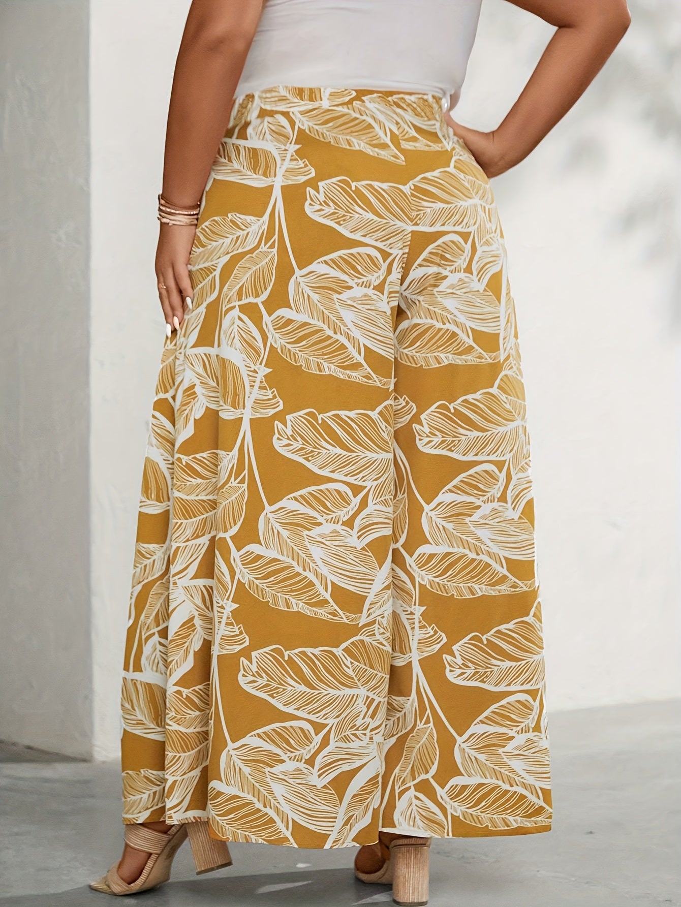  Tropical Print High Rise Wide Leg Trousers