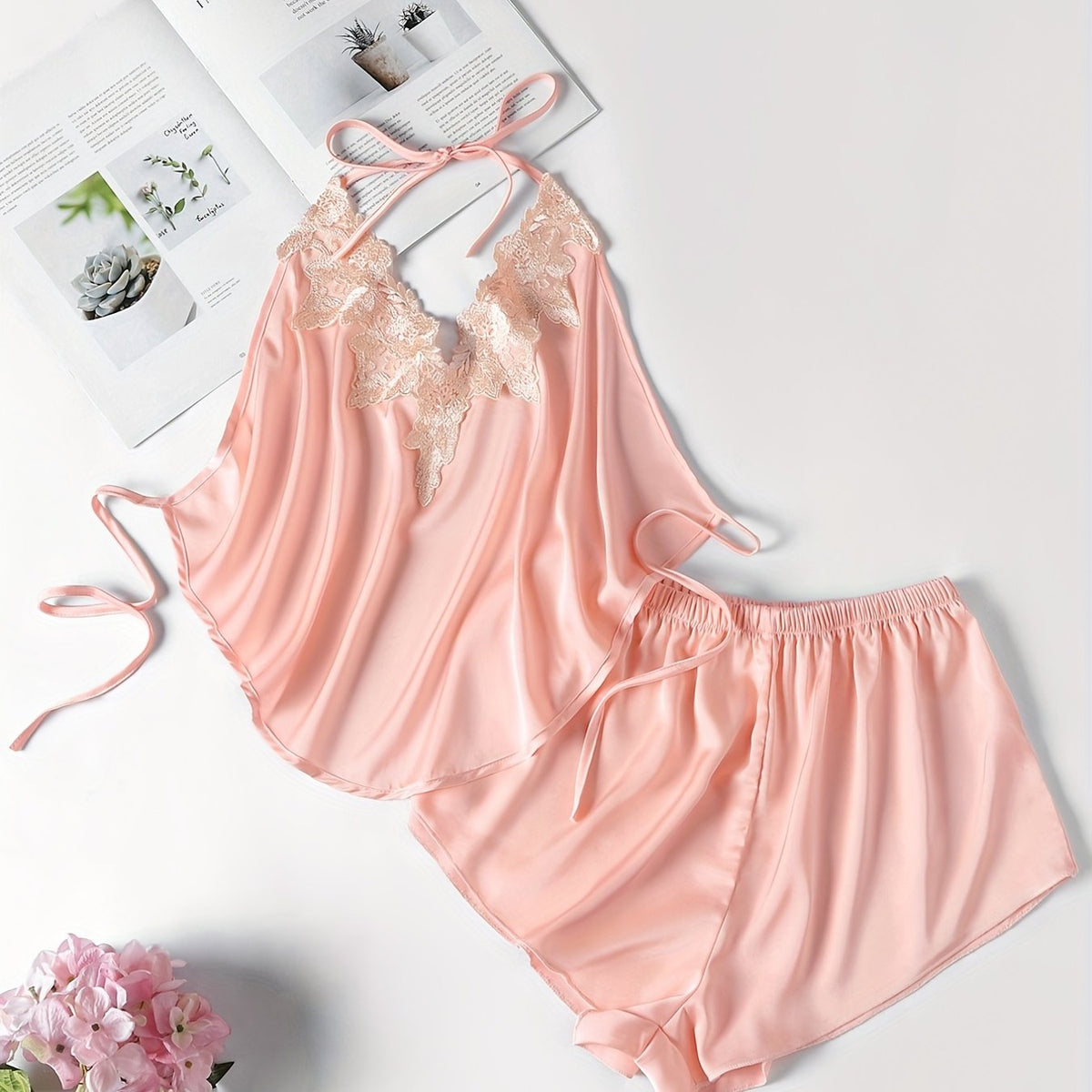 Lace Pajama Set Halter Top & Shorts