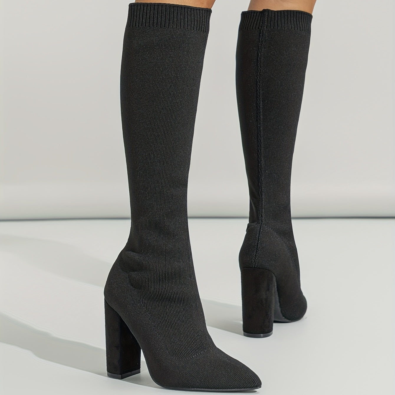 Women's Solid Over Knee Slim Boots Point Toe Chunky Heel Comfy Shoes