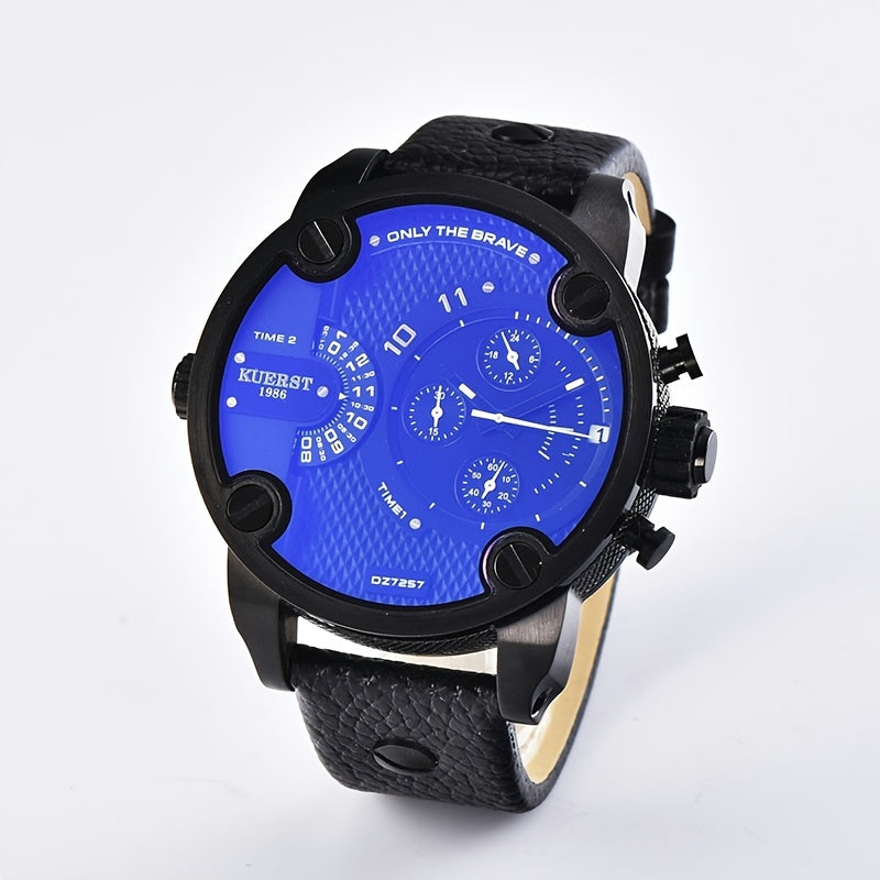 KUERST Dual Time Zone Large Dial Quartz Watch Waterproof Sports Watch