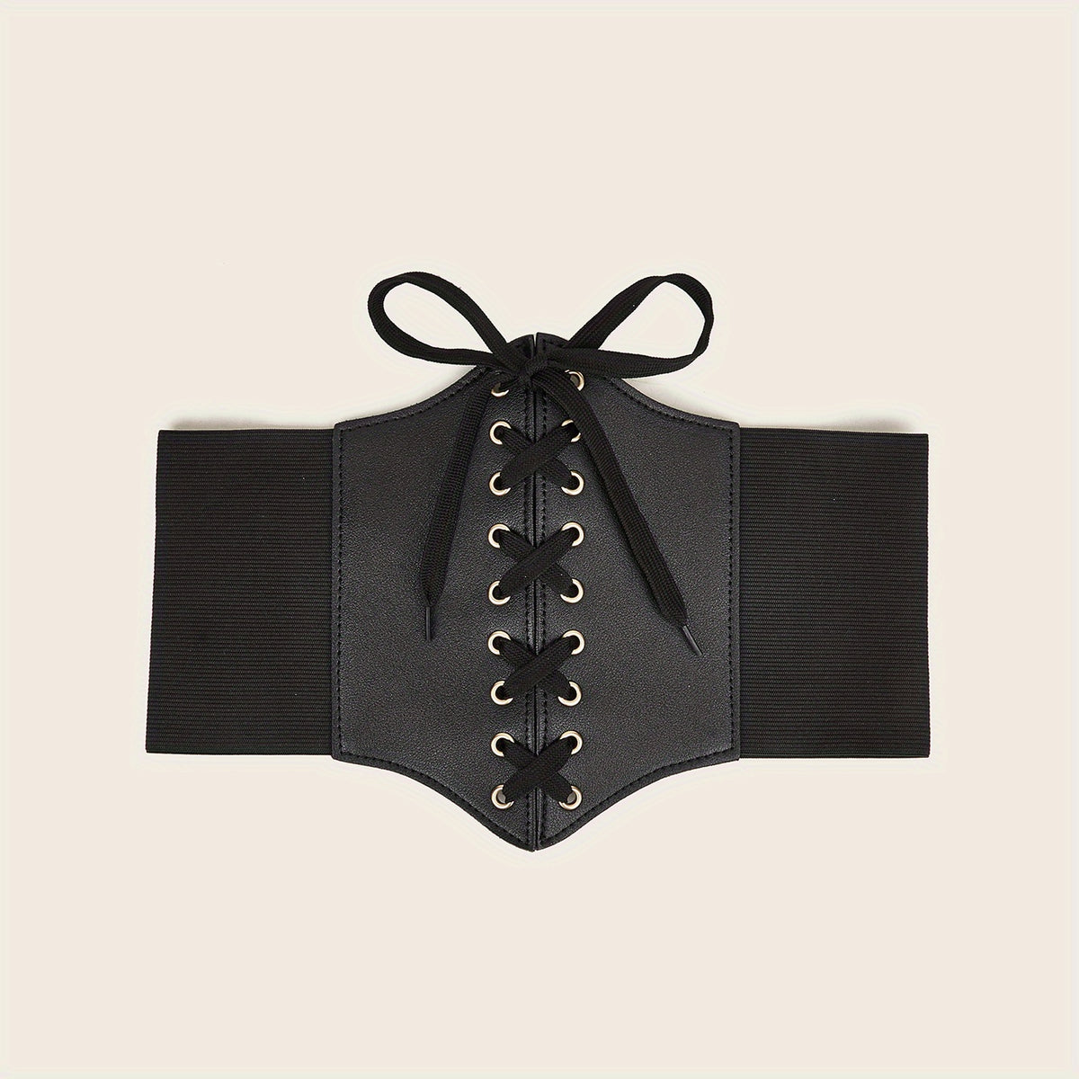 Gothic Lace Up Wide PU Belt Punk Bowknot Elastic Corset Waspie Belt