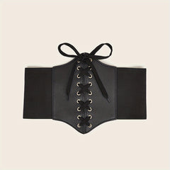 Gothic Lace Up Wide PU Belt Punk Bowknot Elastic Corset Waspie Belt