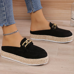 Women's Espadrille Mules with Chain Decor