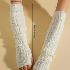 Ribbed Knitted Mid length Gloves Solid Elastic Fingerless Gloves