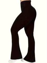  Solid Cross High Rise Flared Leg Trousers