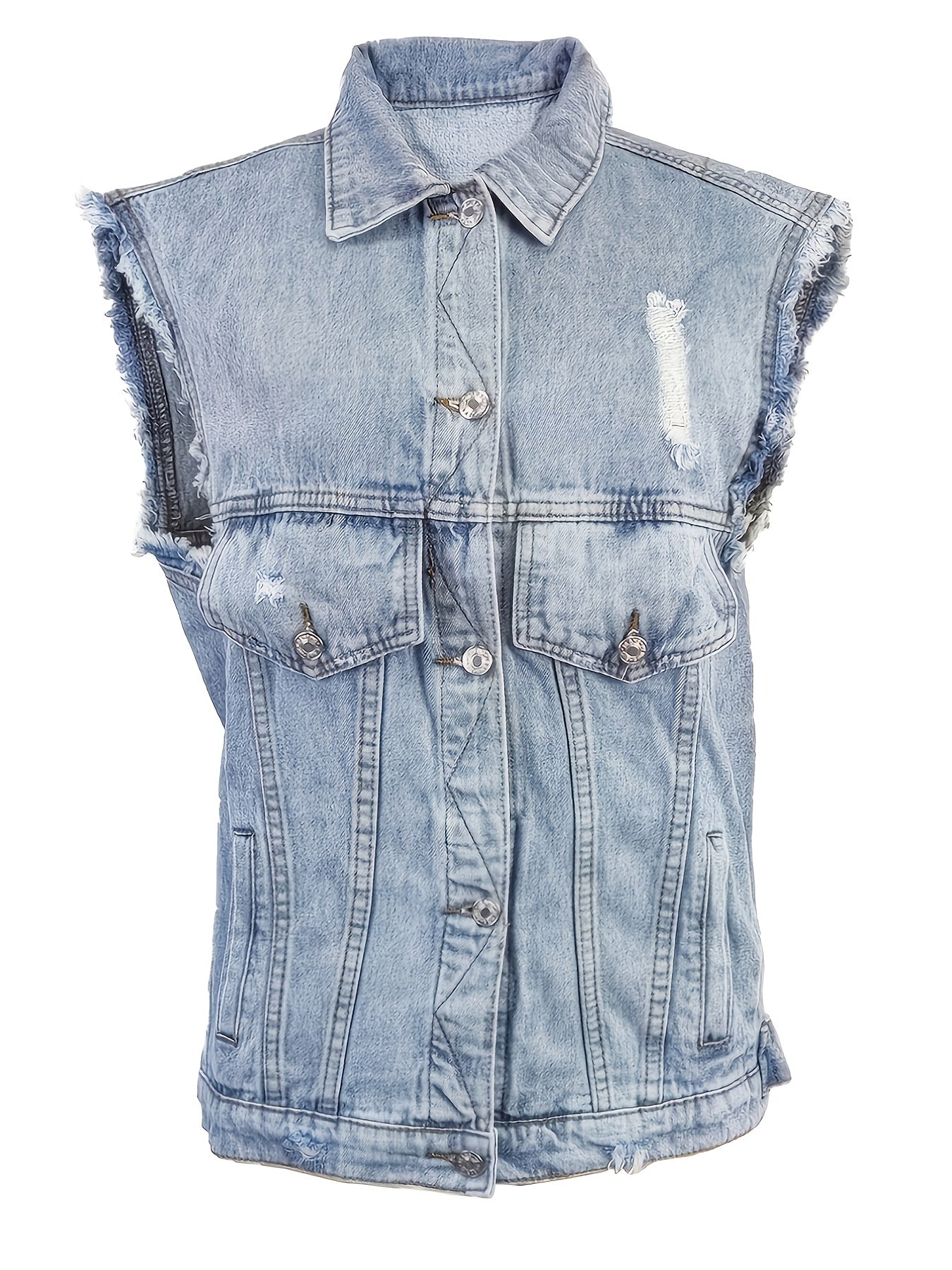 Women's Ripped Holes Sleeveless Denim Jacket Distressed Vest