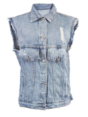 Women's Ripped Holes Sleeveless Denim Jacket Distressed Vest