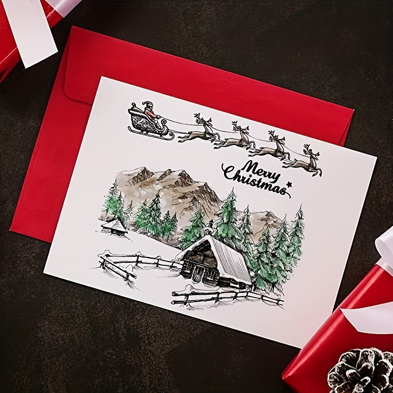 Xmas City House Background Transparent Stamp for Card Making