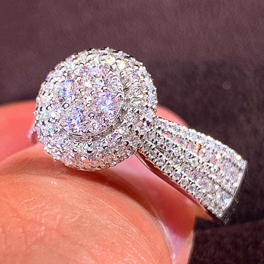 925 Silver Plated Micro Pave Zircon Engagement Ring