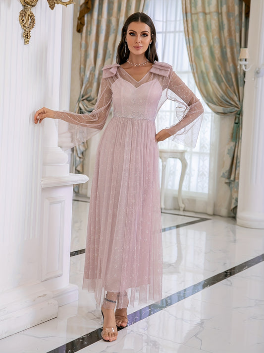 Flare Sleeve V Neck Bridesmaid Dress for Wedding Party