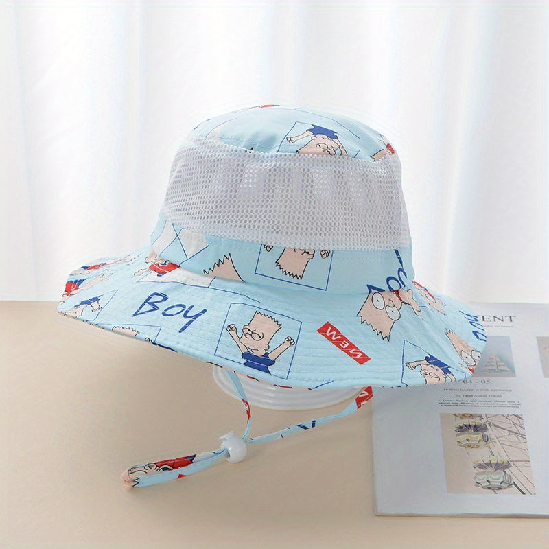 Kids Cartoon Fisherman's Hat Sunscreen Mesh Bucket Cap