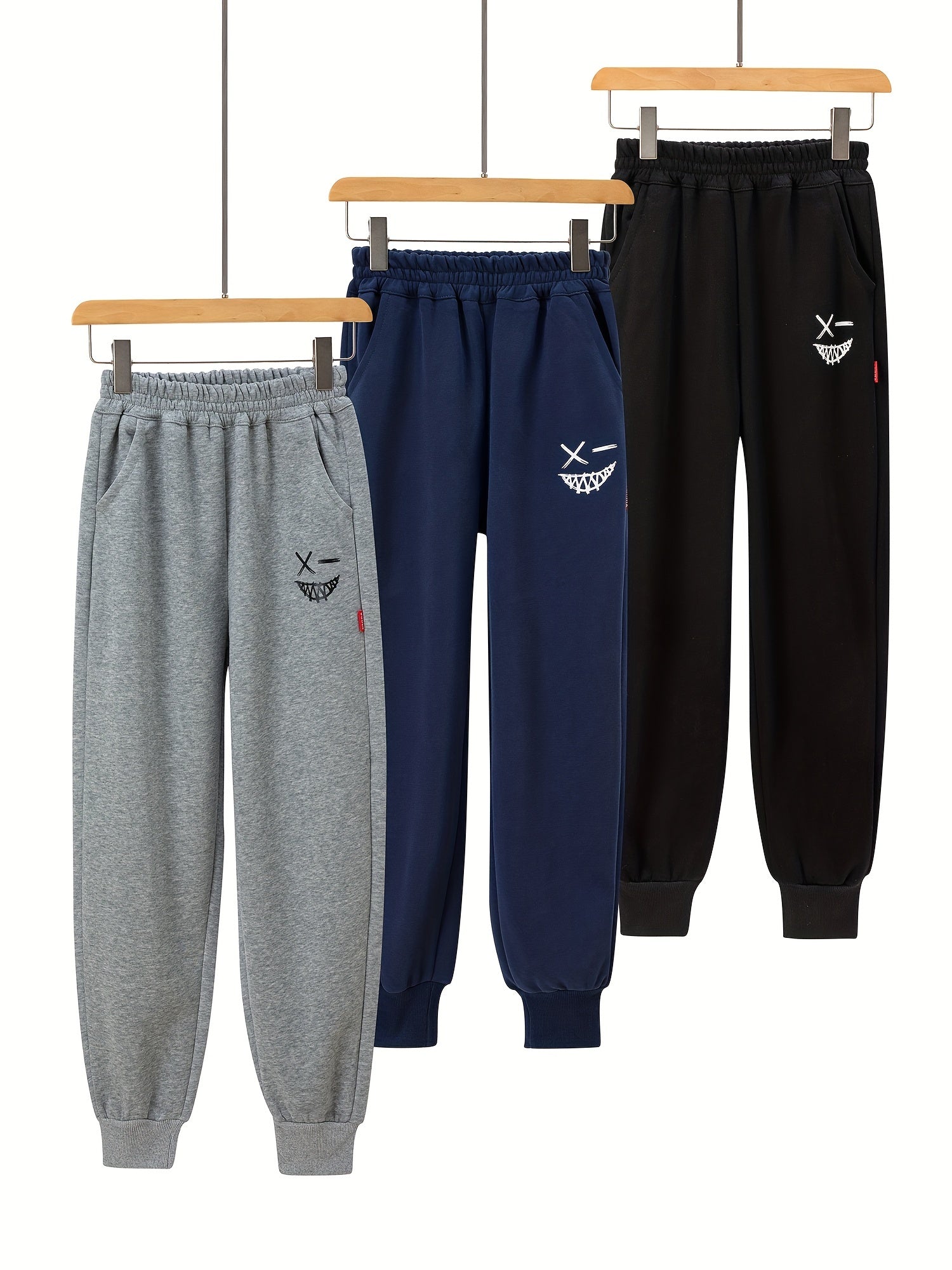 3 Pcs Boys' Knitted Elastic Waist Casual Sports Pants For 7-15Y