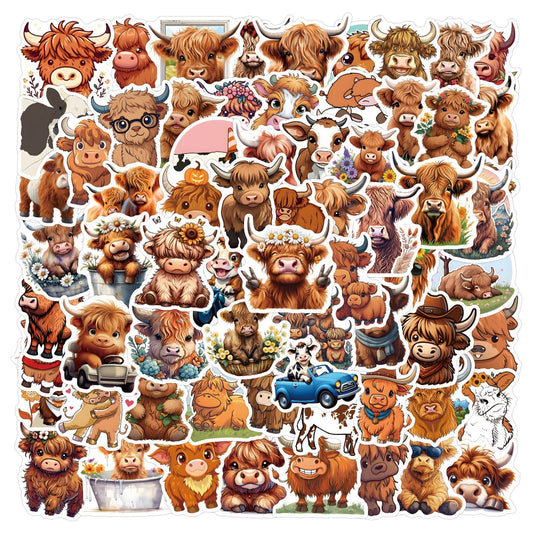 Highland Cow Stickers Vintage Vinyl Decals for Laptops Phones Cars Bikes