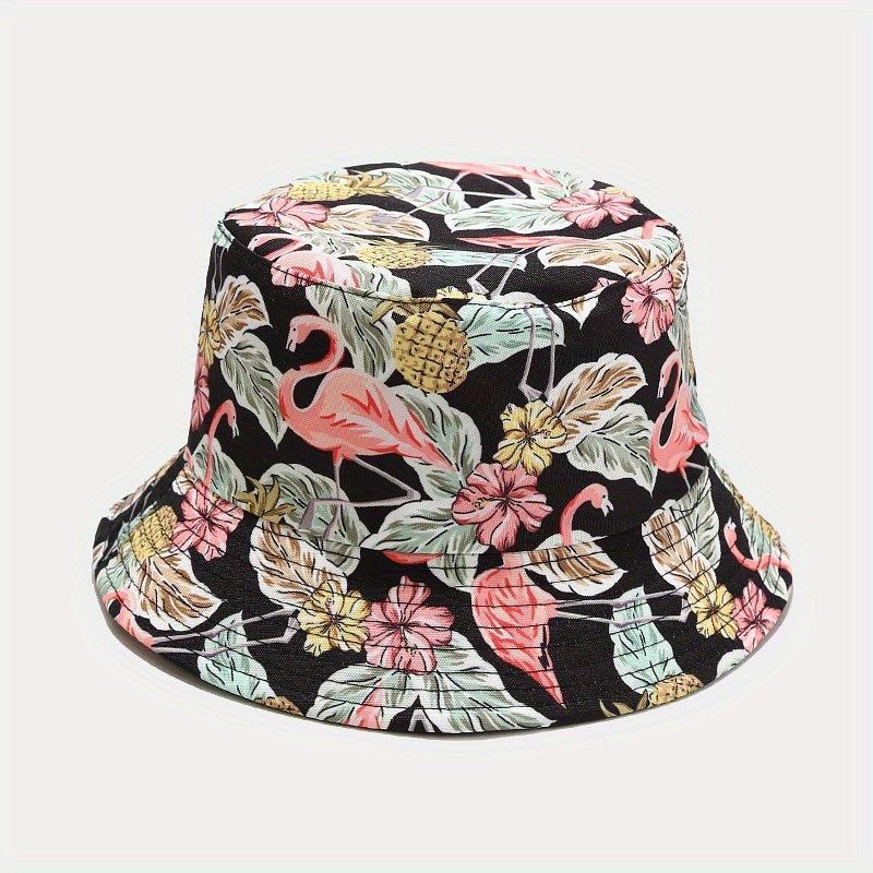 Flamingo Print Bucket Hat Lightweight Sunscreen Basin Hat