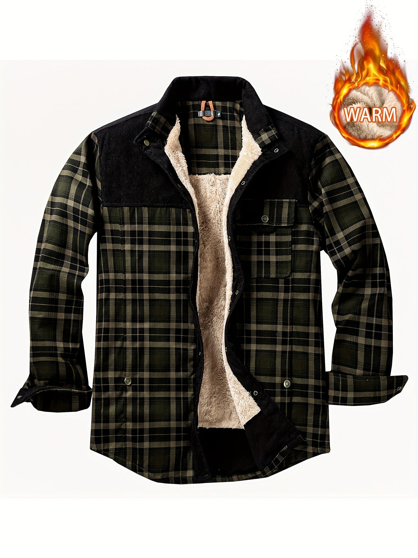 Men's Plaid Print Jacket Windproof Thermal Lapel Winter Shirt