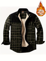 Men's Plaid Print Jacket Windproof Thermal Lapel Winter Shirt