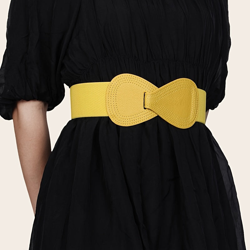 Yellow Elastic Waist Belt for Women's Dresses Decorative Girdle
