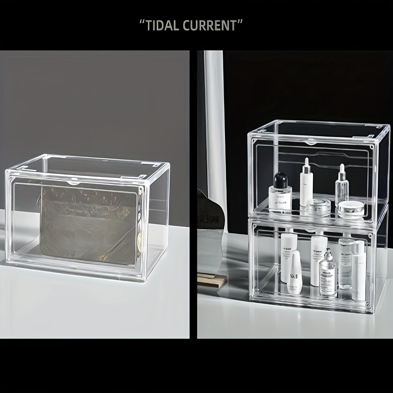 1pc Transparent Plastic Shoe Storage Box With Door Household Organizer