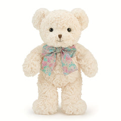 Fluffy Light Brown Teddy Bear Plush Toy with Floral Scarf