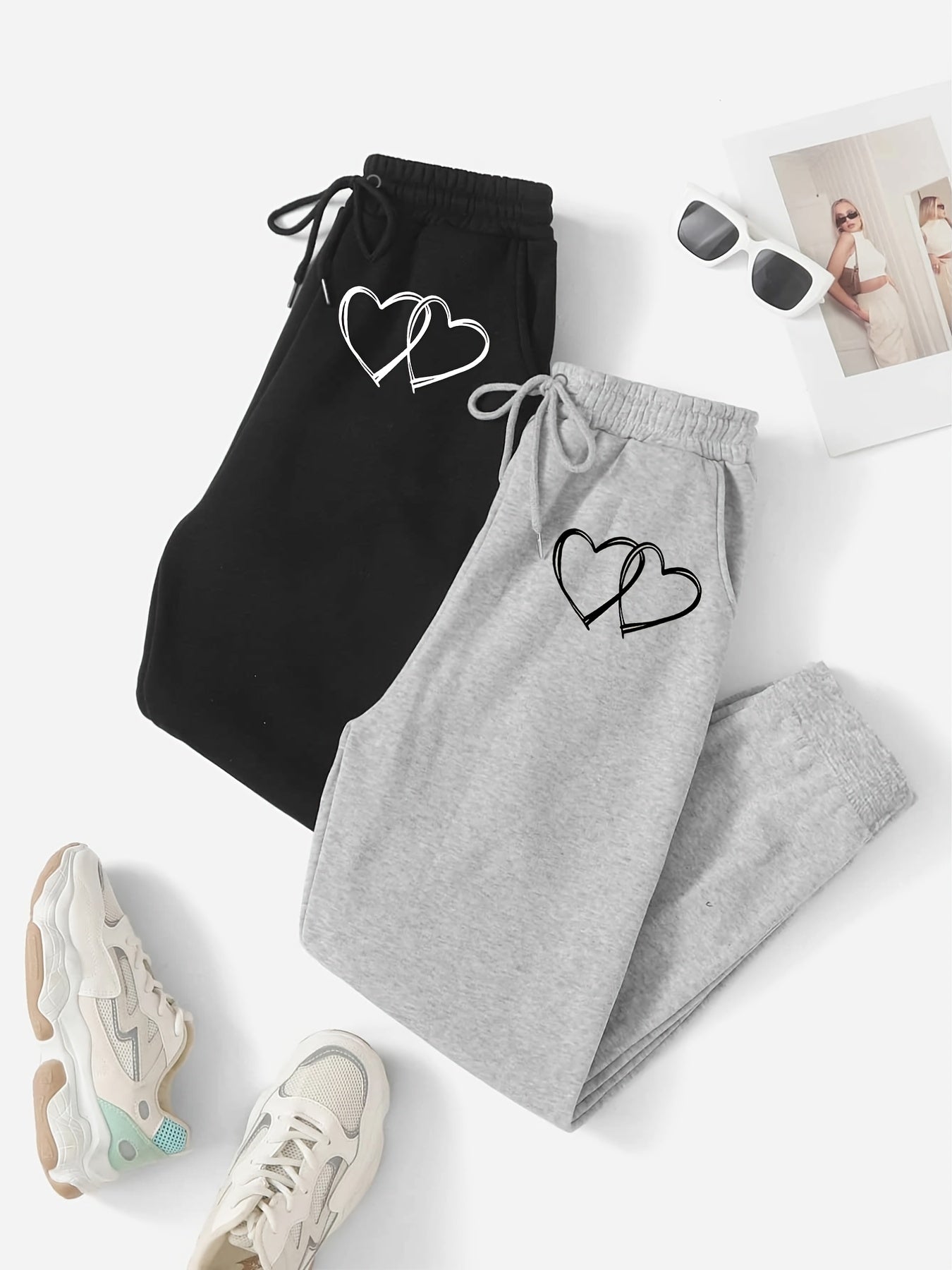 Heart Print Sweatpants Casual Pants Women's Clothing
