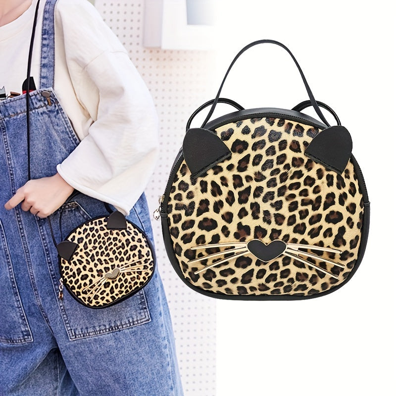 Cartoon Cat Crossbody Bag Small Round Shoulder Bag Coin Purse For Girls