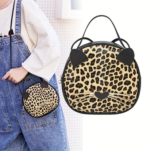 Cartoon Cat Crossbody Bag Small Round Shoulder Bag Coin Purse For Girls