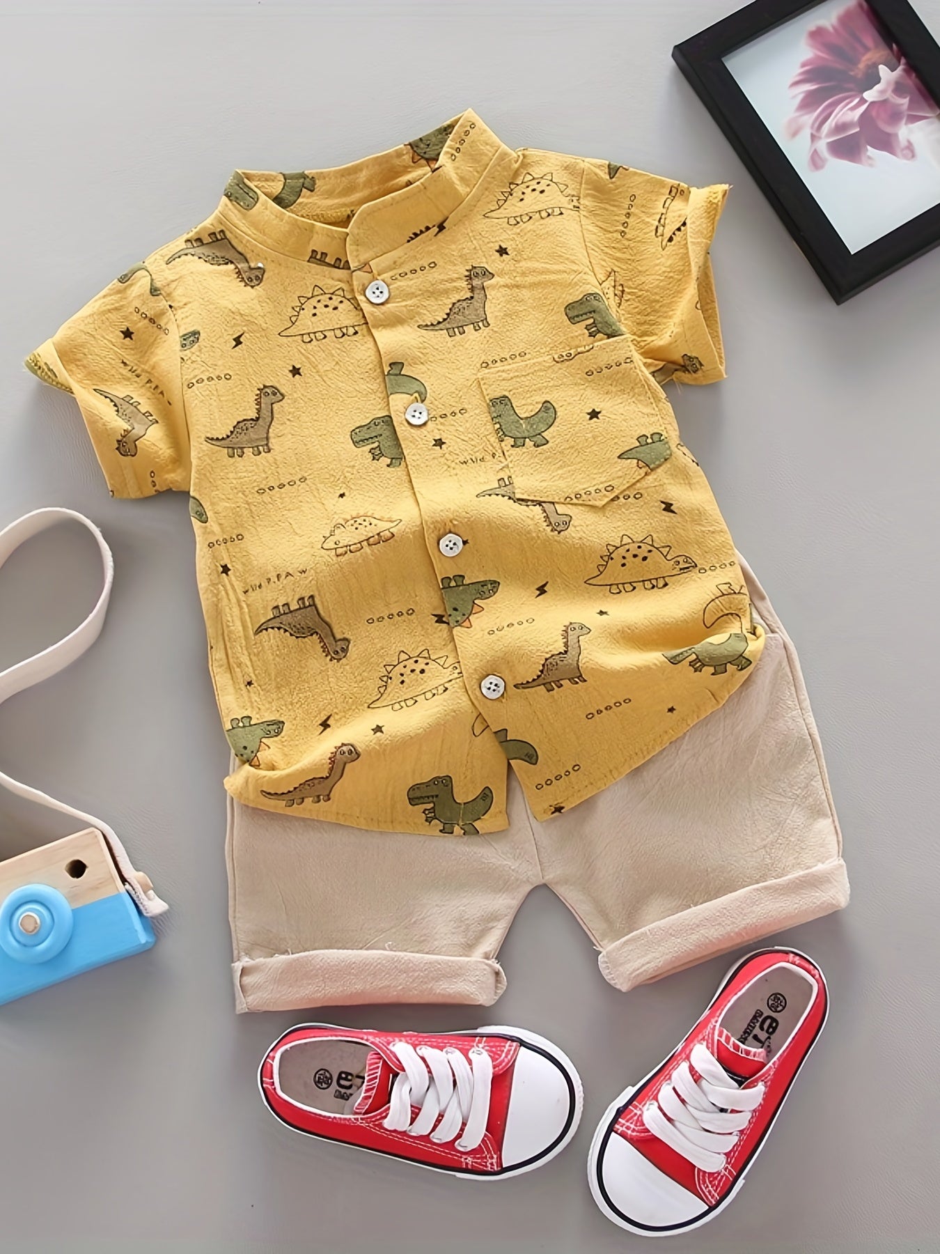 Boys 2pcs Cartoon Print Shirt & Shorts Set