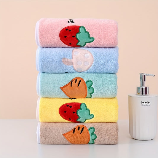 Fruit & Veg Pattern Hand Towel Soft Coral Fleece Absorbent Towel Home Bathroom