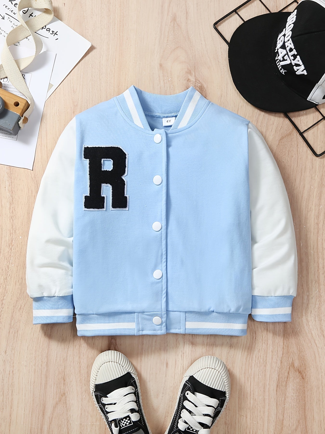Boys R Embroidered Baseball Collar Varsity Jacket