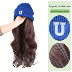 Long Wavy Beanie Wig Knit Hat with Hair Extensions