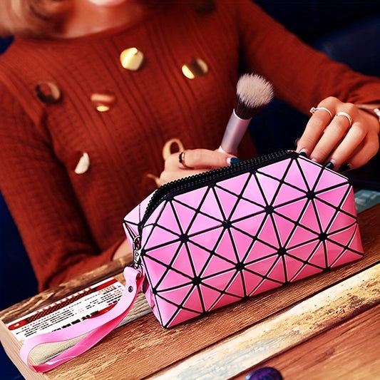 Geometric Pattern Wristlet Bag PU Makeup Bag Organizer for Women