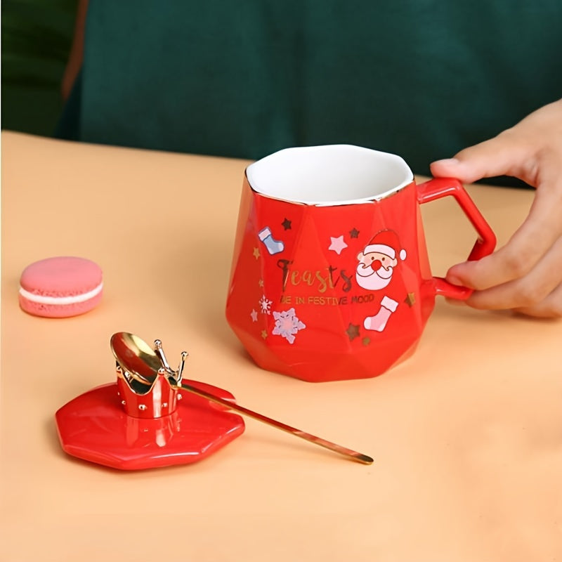 400ml Santa Claus Ceramic Cup with Lid & Spoon - Cartoon Coffee Cup