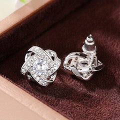 925 Silver Plated Zircon Flower Stud Earrings for Women