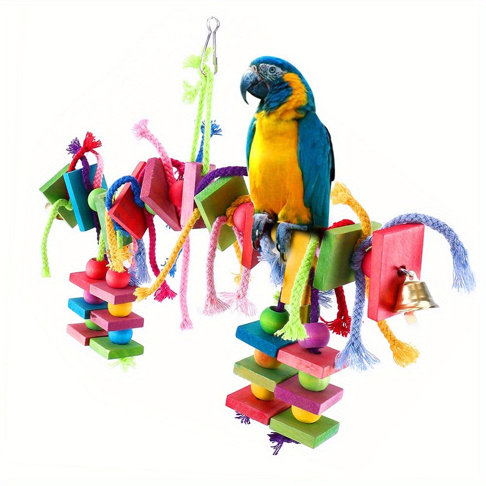 Colorful Wooden Parrot Chewing Toy with Foraging Blocks