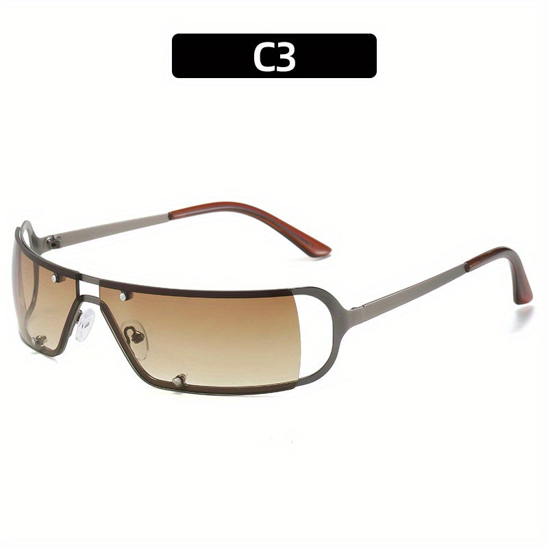 Y2K Futuristic Metal Hollow Sunglasses Rivet Decor UV400