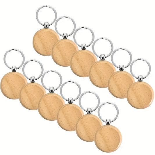 10pcs Round Wooden Keychain Engraving Blanks Key Tag DIY Keyring Crafts