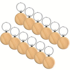 10pcs Round Wooden Keychain Engraving Blanks Key Tag DIY Keyring Crafts