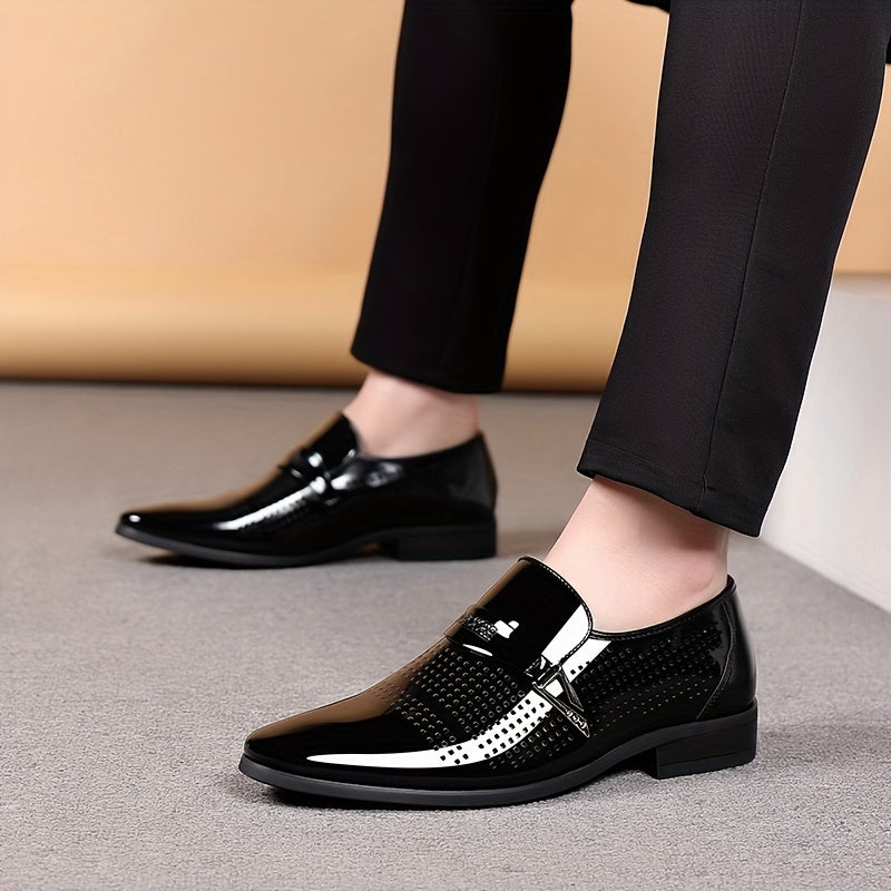 Glossy Tux Shoes Almond Toe Leather Loafer