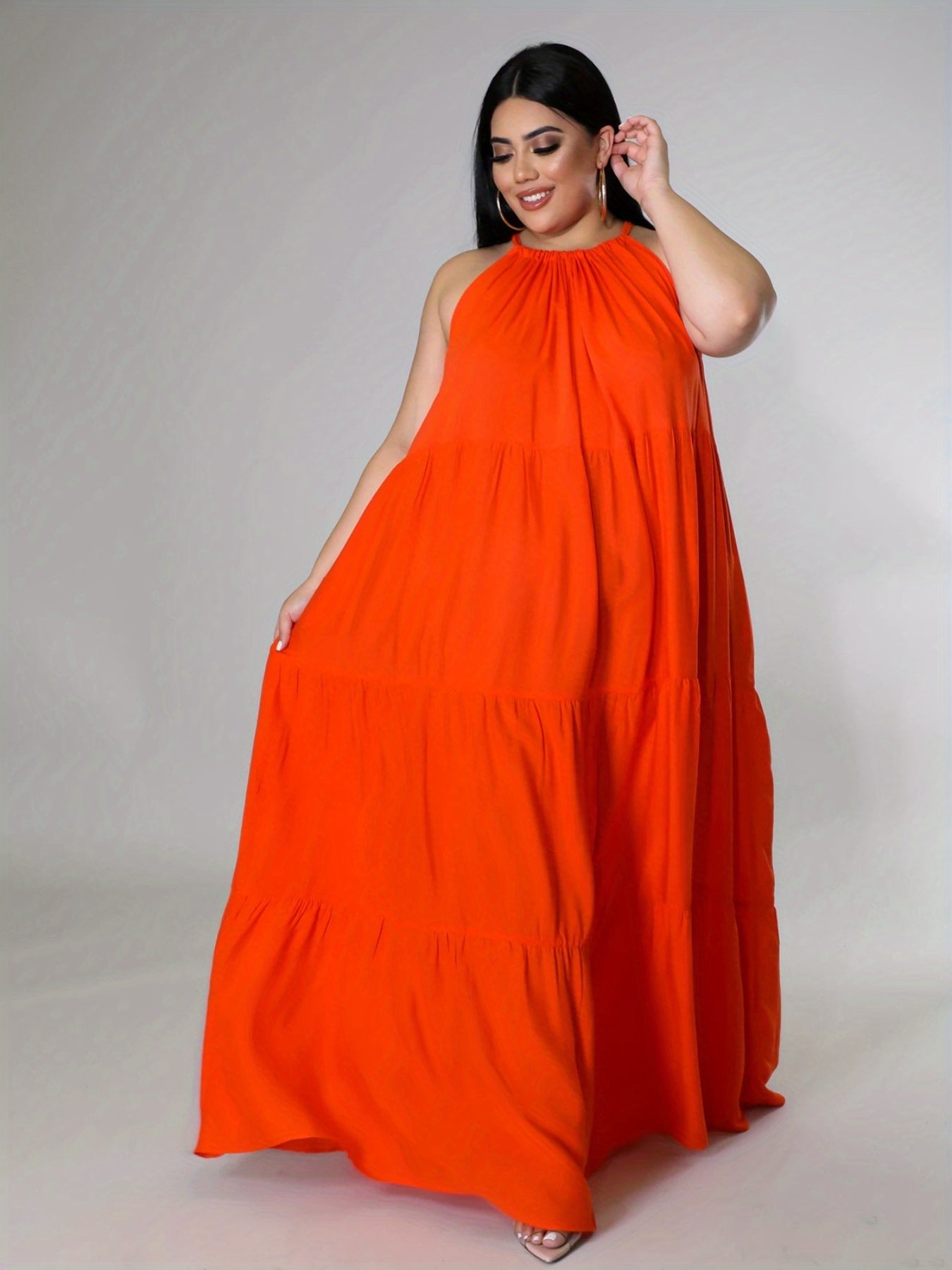  Halter Neck Maxi Smock Dress