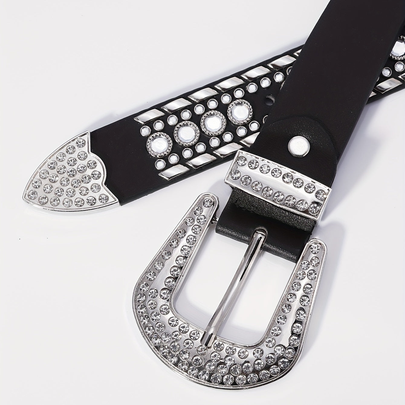 Glamorous Rhinestone Inlaid Wide Leather Belt for Men